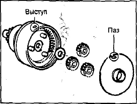 Установите пластину, совместив ее паз с выступом внутри амортизатора