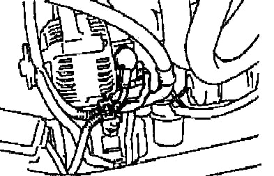  Снимите генератор, а) Отсоедините зажим проводки.